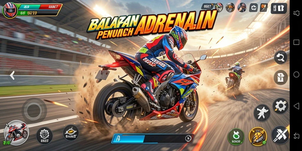 Tampilan gameplay seru di 66KBET dengan balapan motor intens.
