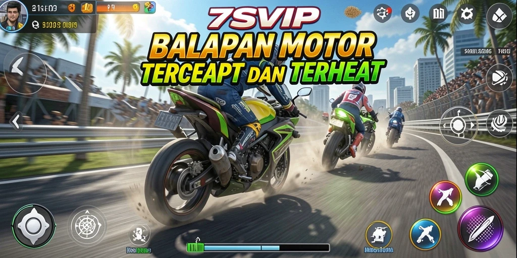 Gameplay mendebarkan dari 7SVIP dengan aksi balapan motor.