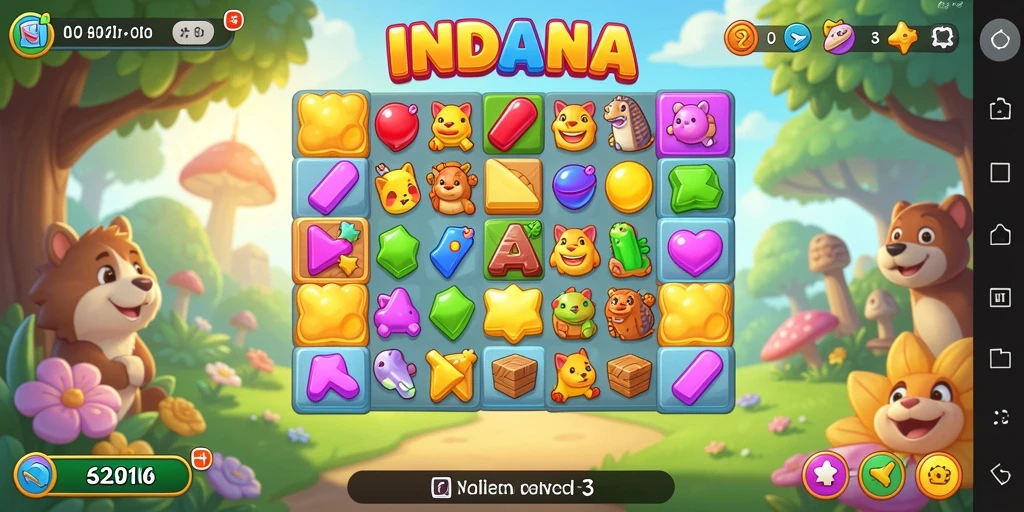 Tampilan gameplay menarik dari INDAAA saat mencocokkan permata Match-3.