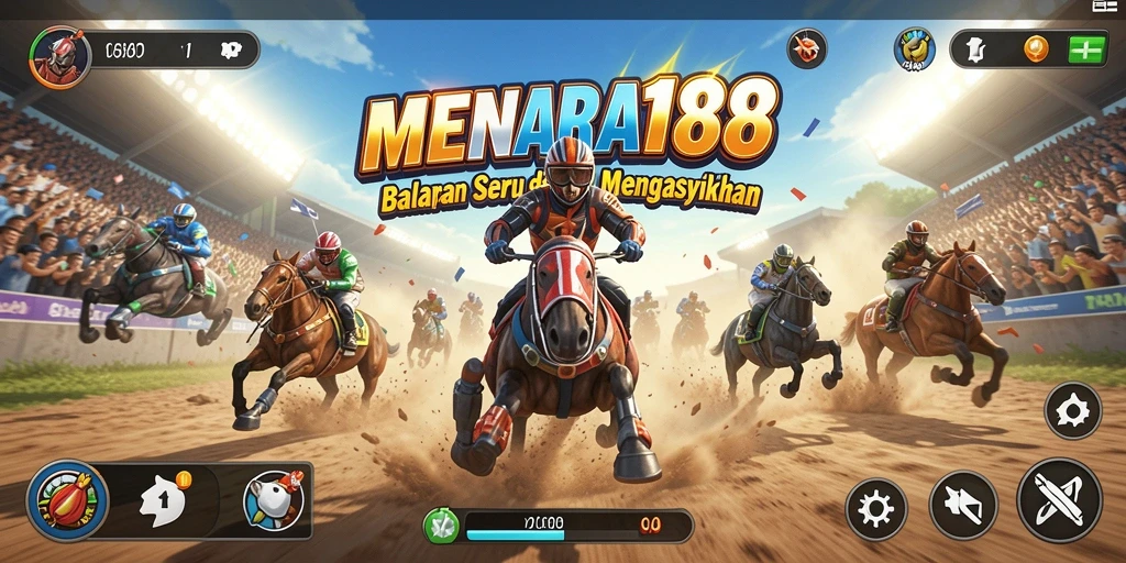 Tampilan layar gameplay MENARA188 dengan mobil balap di lintasan yang menegangkan.