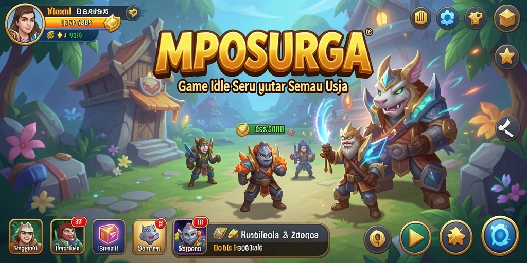 Screenshot utama gameplay MPOSURGA menampilkan aktivitas pengumpulan sumber daya.