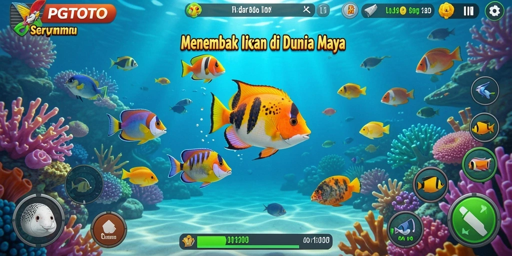 Screenshot gameplay PGTOTO menunjukkan aksi menembak ikan yang dinamis.