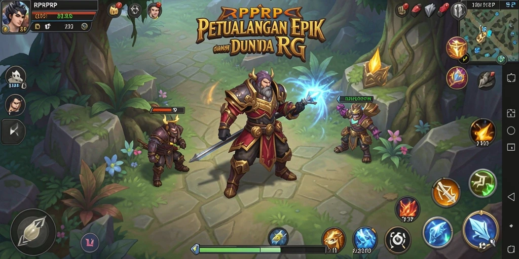 Screenshot gameplay RPRPRP yang menunjukkan pertempuran epik di dunia RPG.