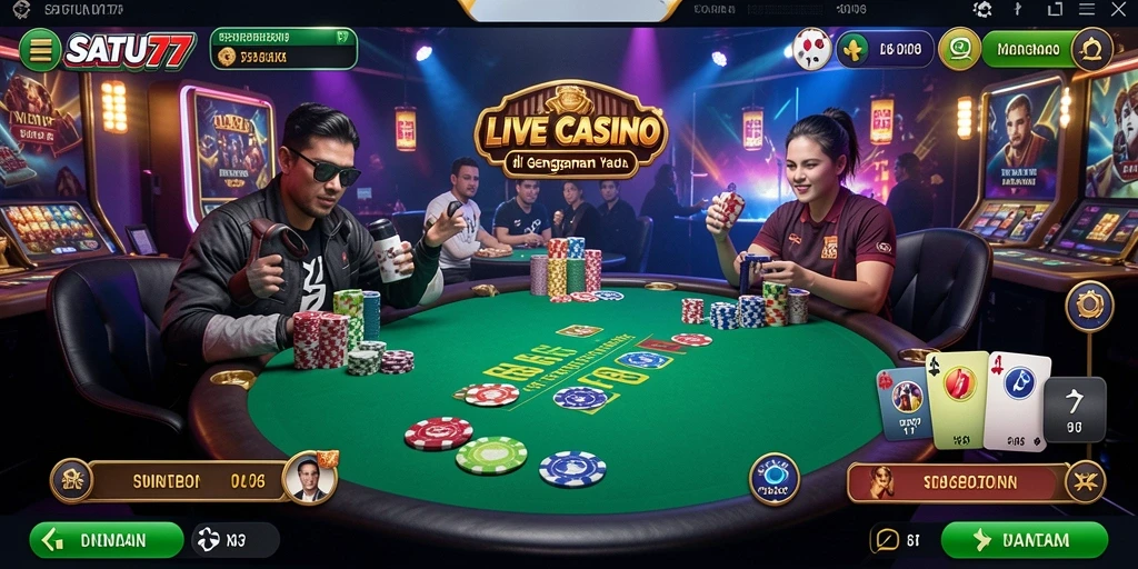 Tampilan gameplay Live Casino yang menarik dan interaktif di SATU77.